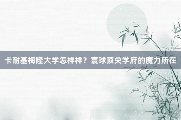 卡耐基梅隆大学怎样样？寰球顶尖学府的魔力所在
